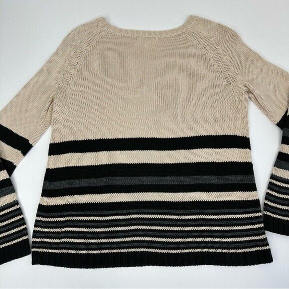 Covered by Suss Women's Cream Striped Scoop Neck Old Money Knit Sweater S/C39 - Picture 6 of 11